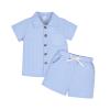 Baby Boy Clothes 18-24 Months Toddler Ribbed Button-Down Short Sleeve Shirt Tops + Casual Shorts Pocket Summer Outfit 2PCS set Blue 18 Months-24 Months Without Tee view 1
