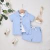 Baby Boy Clothes 18-24 Months Toddler Ribbed Button-Down Short Sleeve Shirt Tops + Casual Shorts Pocket Summer Outfit 2PCS set Blue 18 Months-24 Months Without Tee view 2
