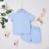 Baby Boy Clothes 18-24 Months Toddler Ribbed Button-Down Short Sleeve Shirt Tops + Casual Shorts Pocket Summer Outfit 2PCS set Blue 18 Months-24 Months Without Tee view 3
