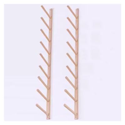 LZMZMQ Wood Yoga Mat Wall Holder 2 3 4 5 6 7 8 9 Tier, Garage Gym Club School Sports Equipment Storage Rack, for Exercise Mat/Foam Roller, Anti-Fall Design (Size : 9 Tier-Hold 18 Mats)