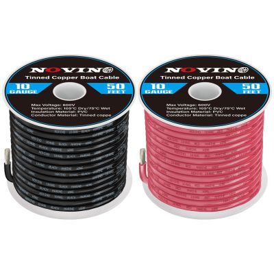 10 Gauge Marine Wire 10 AWG 50FT Red & 50FT Black Marine Grade Wire