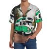 Happy Camper Green Men's Cotton Shirt Men's Short-Sleeved Shirt Button Casual Shirt Loose Top Holiday view 3