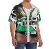 Happy Camper Green Men's Cotton Shirt Men's Short-Sleeved Shirt Button Casual Shirt Loose Top Holiday view 4