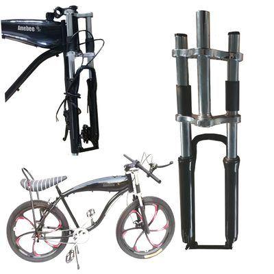 Triple Tree Bicycle Front Suspension Fork 26" and 1 1/8" Headset Combo Double Suspension Fork with Dual Shoulder for Gas Motorized Bike (Black & Silver, Bike Suspension Fork)