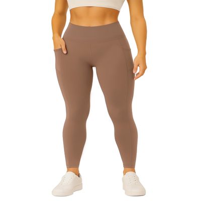 Conceited Gym Leggings for Women Plus Size - Tummy Control - High Waist - Pockets - Workout - Yoga - - Mocha - 3X-Large