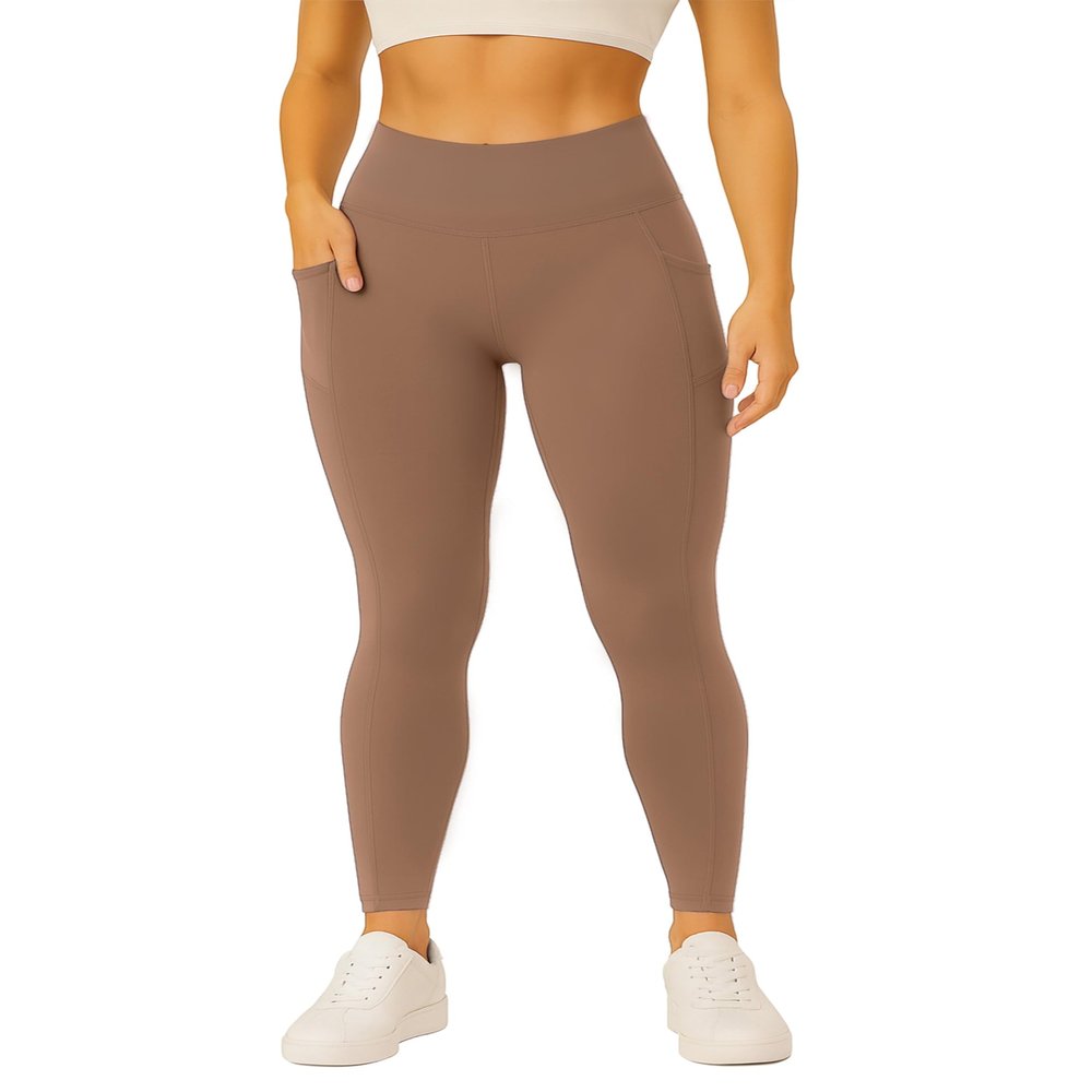 Conceited Gym Leggings for Women Plus Size - Tummy Control - High Waist - Pockets - Workout - Yoga - - Mocha - 3X-Large