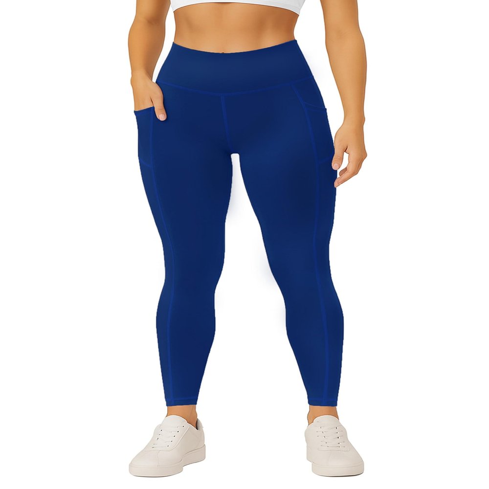 Conceited Gym Leggings for Women Plus Size - Tummy Control - High Waist - Pockets - Workout - Yoga - - Royal Blue - 3X-Large