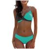 Uillui Women Sexy Bikini Sets Two Piece Hipster Bikini Swimsuit Low-Waisted V Neck Twist Front Spaghetti Straps Bathing Suit Green view 1