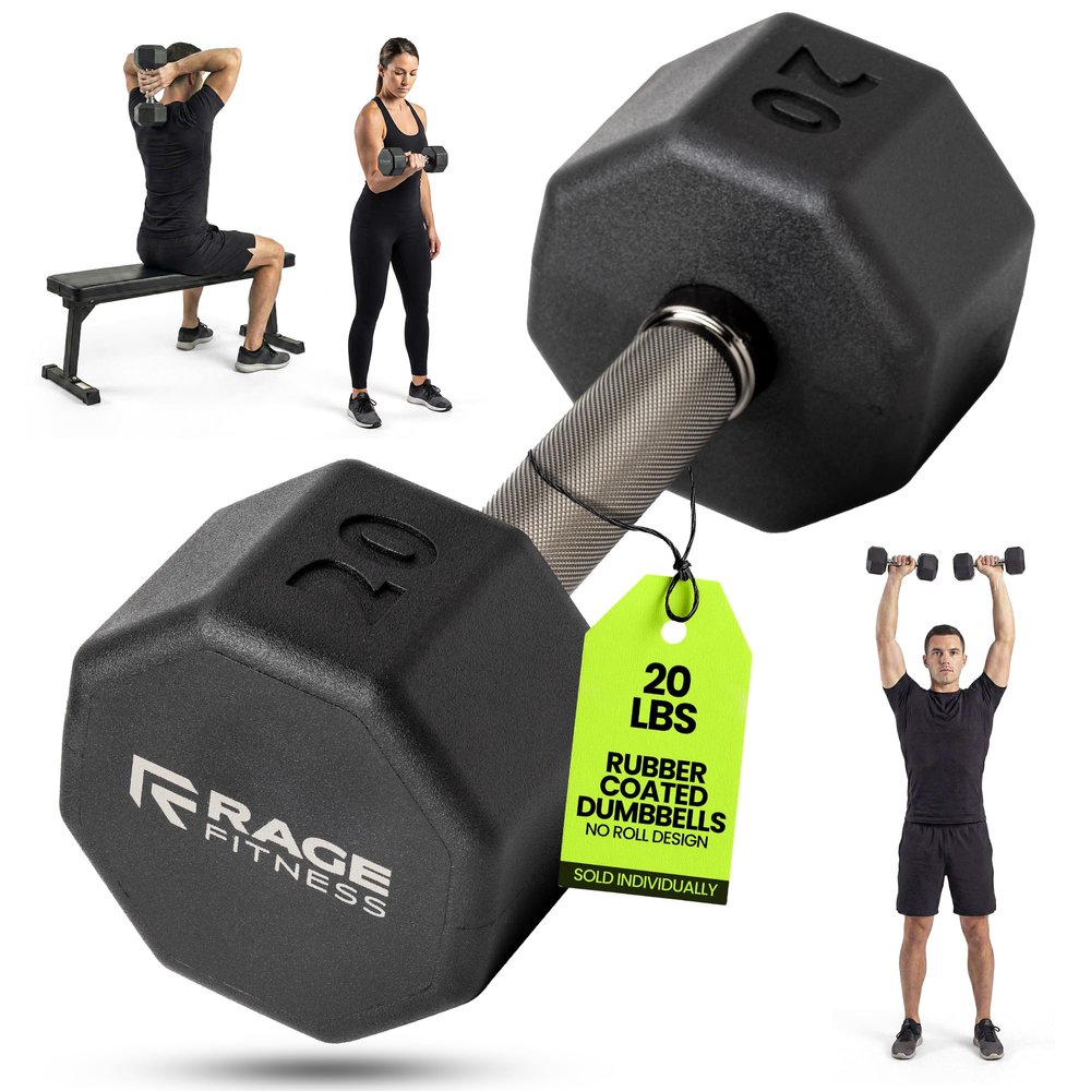 Rubber Coated Dumbbell - No Roll Design Easy-Grip Steel Knurled Handle, Weights Dumbbells Set for Strength Training - Ideal Weights Set for Home Gym - 10-60 LBS SOLD INDIVIDUALLY