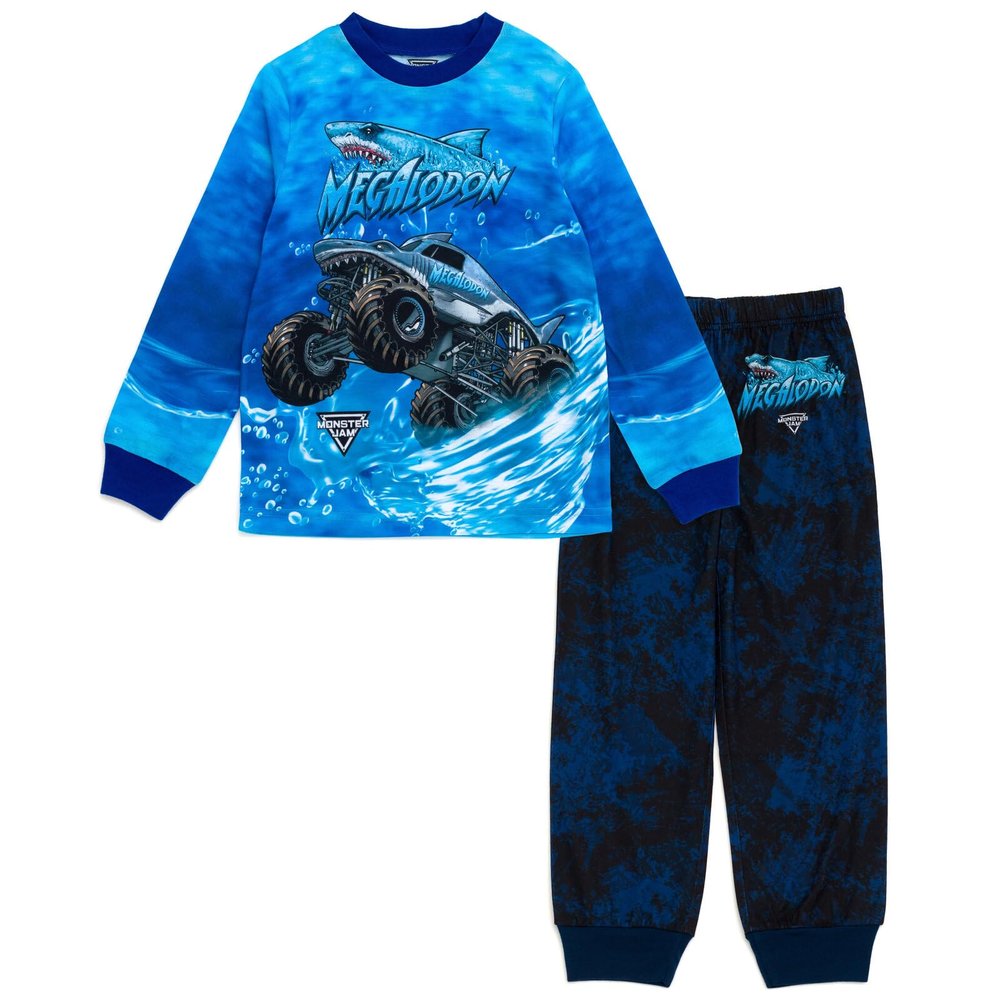 Monster Jam Megalodon Toddler Boys Pajama Shirt and Pants Sleep Set Tie Dye 3T