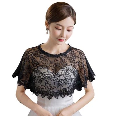 YS0911 Women Floral Lace Shawl Wrap Wedding Bridal Cover Up Tulle Shrug Cape Shawl Wraps For Women Warm, Black