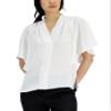 Alfani Womens Mixed Media Flutter Sleeve Top Bright White L view 1