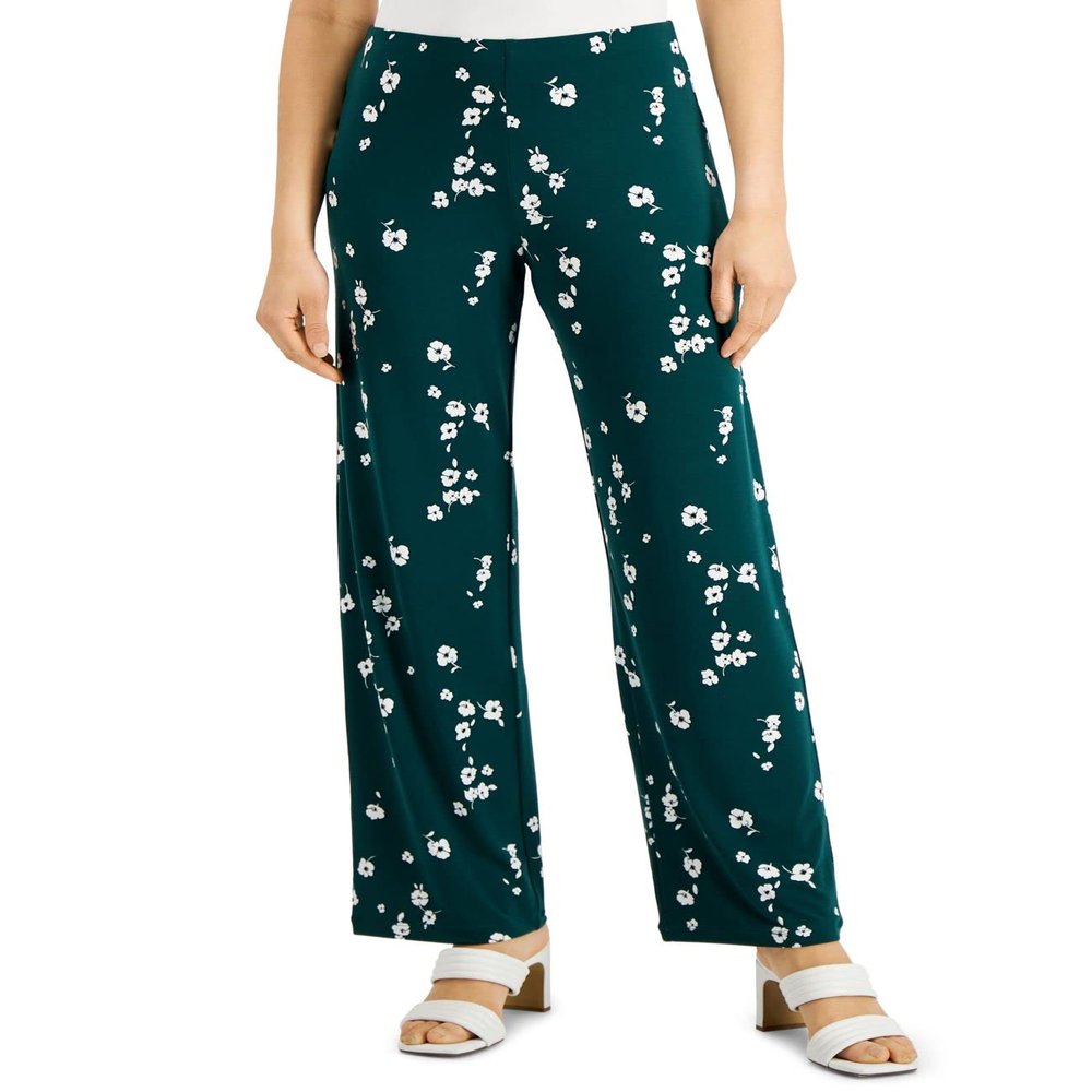 Alfani Petite Floral-Print Pull-On Pants Ditzy Breeze Green PXL