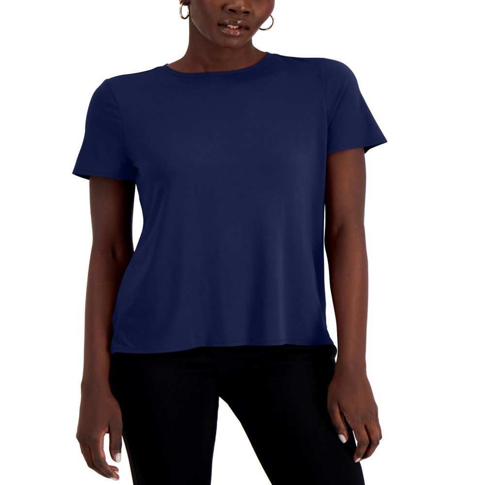 Alfani Womens Crewneck T-Shirt Modern Navy S