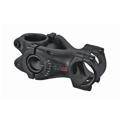ergotec Swell RE Stem, 31.8mm Clamp, 28.6mm Fork Clamp, 45mm Clamp Height, 140mm Extension, -20 - +40 Angle, -45/0/80 Actual Height Gain, 130/140/110 Actual Length Gain, Safety Level 6, Black
