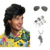 Deifor Mullet Wigs Sets with Wolf Tooth Necklace and 6pcs Metal Punk Rocker Rings and Sunglasse for Men 80s Costumes Fancy Party Funny Heavy Metal Punk Rocker Disco Cosplay (Black) view 1