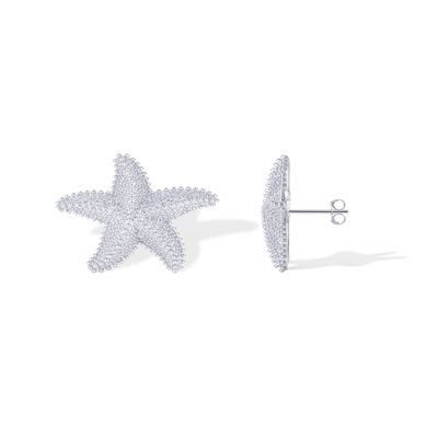 PAVOI Rhodium Plated 925 Sterling Silver Posts Starfish Statement Earrings for Women | Chunky Ocean Starfish Stud Earrings | Hypoallergenic Jewelry