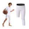 OEBLD Single Leg 3/4 Compression Tights, Unisex Sports Compression Pants, One Leg Basketball Leg Sleeves, X-Small, White-right-short view 1