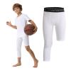 OEBLD Single Leg 3/4 Compression Tights, Unisex Sports Compression Pants, One Leg Basketball Leg Sleeves, X-Small, White-left-short view 1