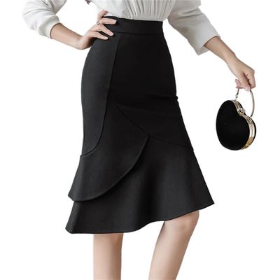 LIXINGHEITANG Elastic Oversized Long Black Skirt Women Waist Bridal Skirts Korean Elegant Corset Office s1 Black L