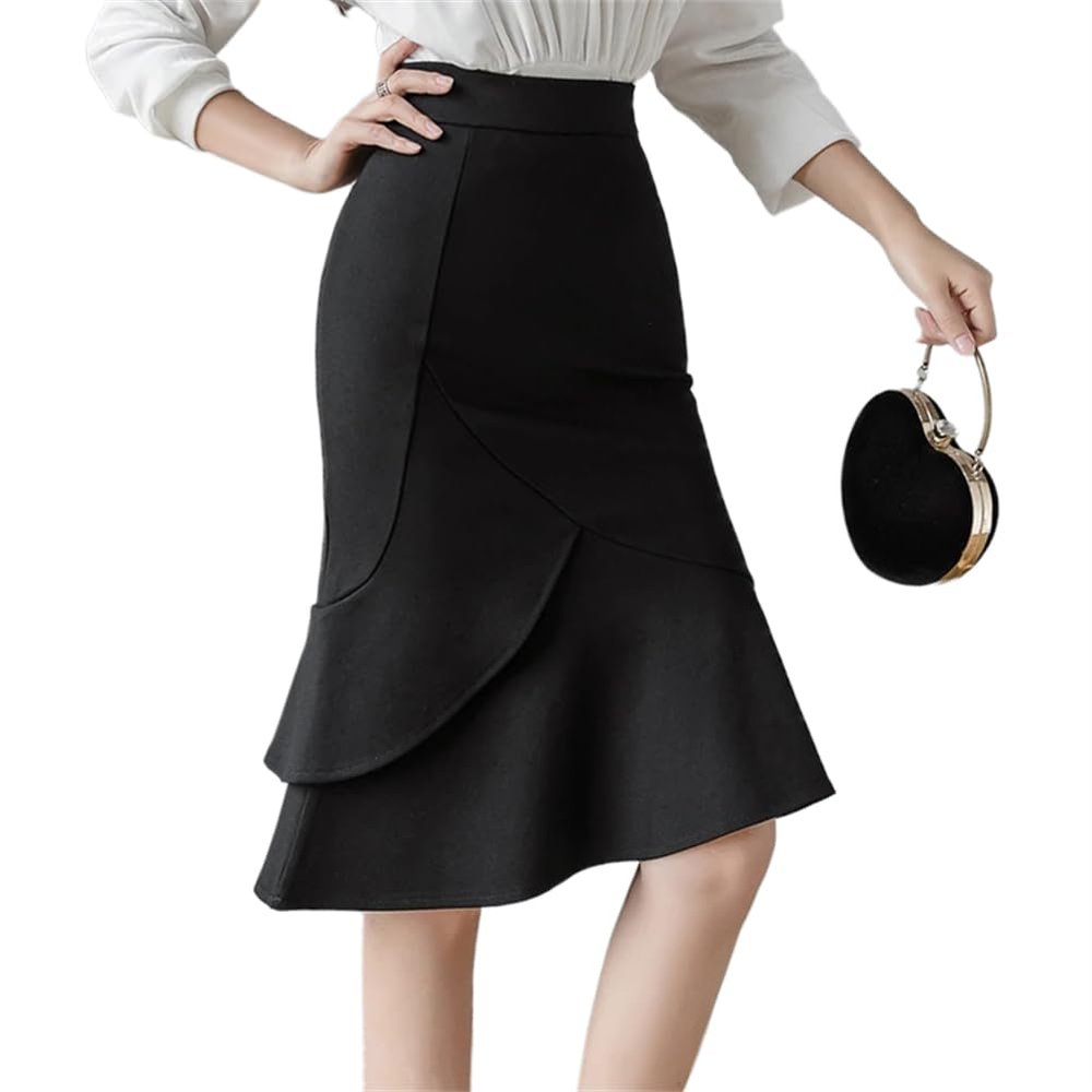 LIXINGHEITANG Elastic Oversized Long Black Skirt Women Waist Bridal Skirts Korean Elegant Corset Office s1 Black L