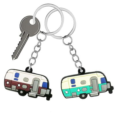 TrustBlai Camper Keychain Set, 2 Pack Happy RV Camping Trailers Keyring Couples Camping Gifts for Men Women Travel (Brown+Green)