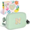 COSHAYSOO Green Belt Bag Crossbody Initial Fanny Waist Pack Small Cross Body Purse with Zipper Pockets for Teen Girls Women Her Female Friend Travel Organizer Easter Graduation Gift Letter N view 1