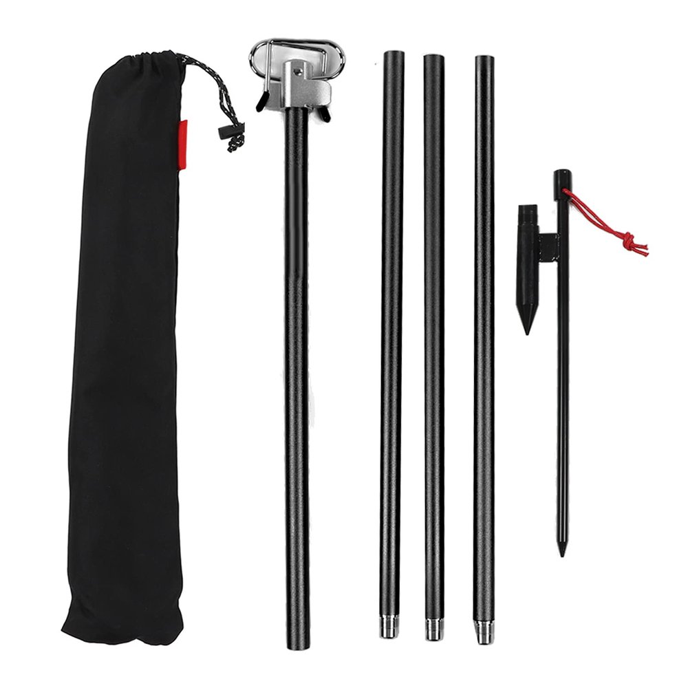 KJAOYU Ultra Portable Aluminum Camping Lamp Pole Lightweight, Foldable Lantern Stand for Outdoor Adventures Ideal for Camping, Picnics, and Fishing Trips Black (Black)