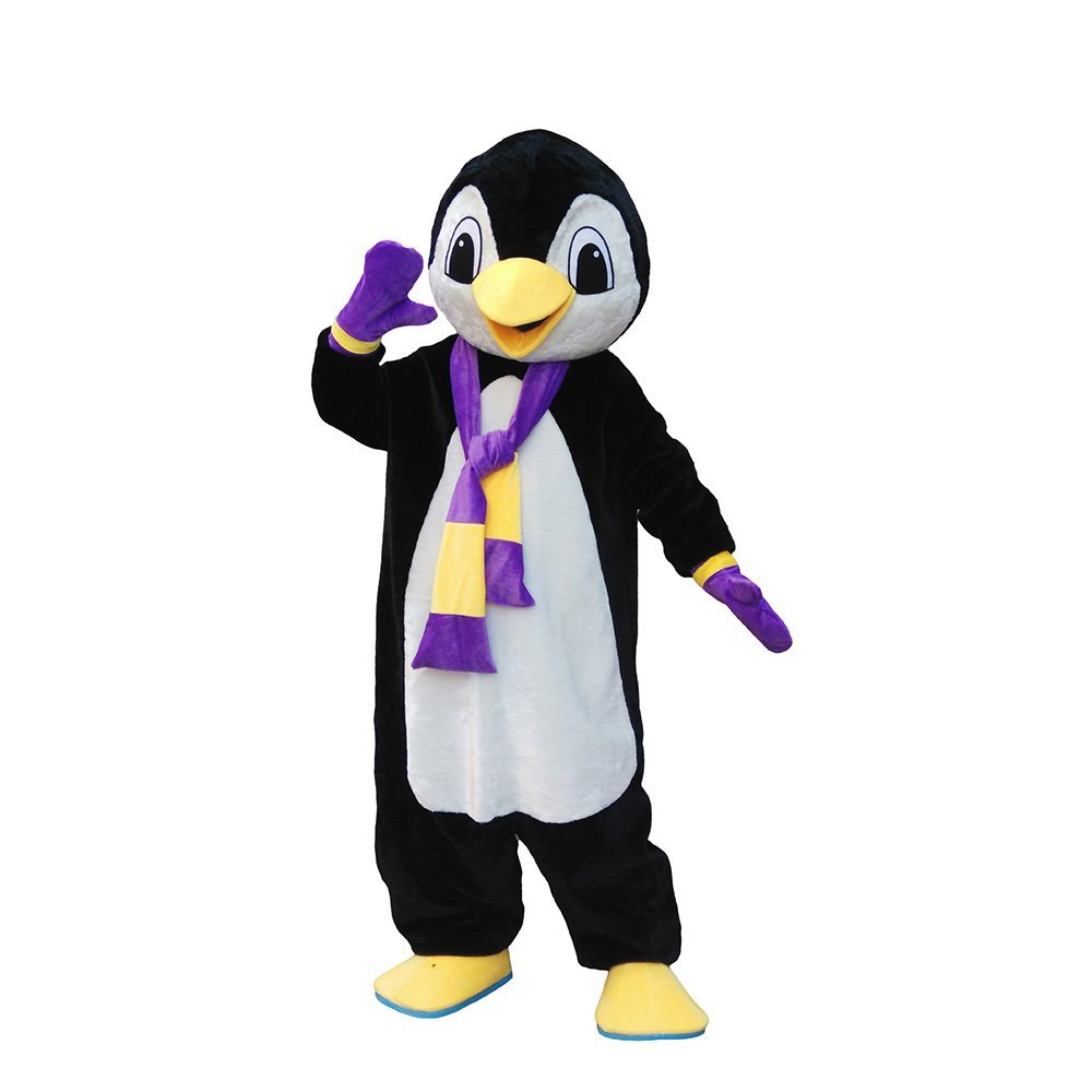 Superb Penguin Mascot Costume with Blue Scarf Adult Size for Men & Women with Built-in Fan Inside the Head