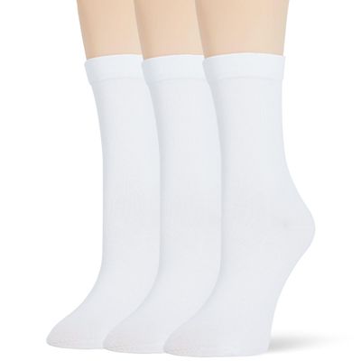 Bzoinien Thin Crew Socks for Women, Ladies Soft Cotton High Calf Boot Socks for Trouser, Dress, Loafer, Casual, Fashion, Business, Work, 3 Pairs, Size 5-11, White*3