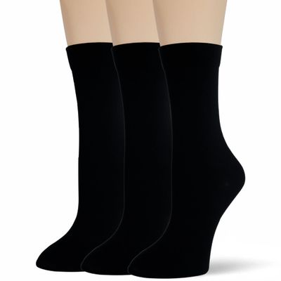 Bzoinien Thin Crew Socks for Women, Ladies Soft Cotton High Calf Boot Socks for Trouser, Dress, Loafer, Casual, Fashion, Business, Work, 3 Pairs, Size 5-11, Black*3