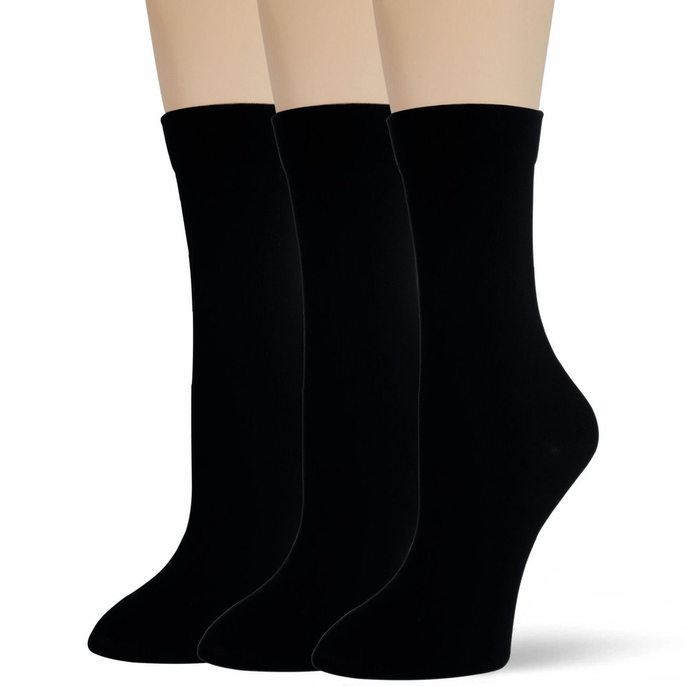 Bzoinien Thin Crew Socks for Women, Ladies Soft Cotton High Calf Boot Socks for Trouser, Dress, Loafer, Casual, Fashion, Business, Work, 3 Pairs, Size 5-11, Black*3