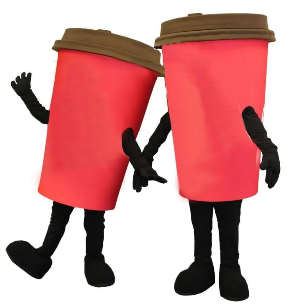 Red Coffee Cup Mascot Costume Adult Size for Men & Women with Built-in Fan Inside the Head