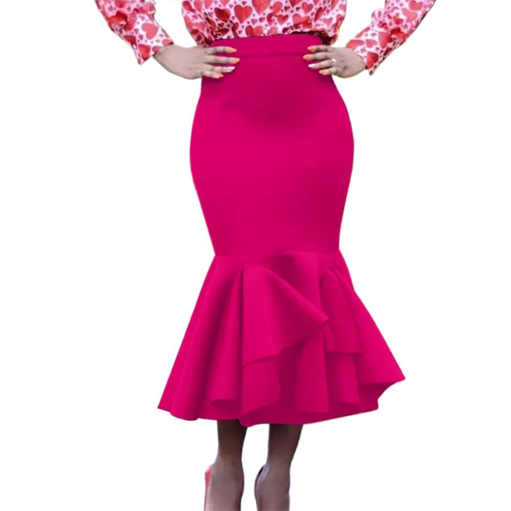 Bohemian Party Skirt Women Ruffled Skirts Summer Waist Casual Solid Color Loose Stylish Bottoms s3 XL