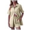 Women's Casual Shorts Short Sleeve Tops Shirt Button Cardigan Casual Suit Halter Top Bathing Suits for Women (Khaki, M) view 1