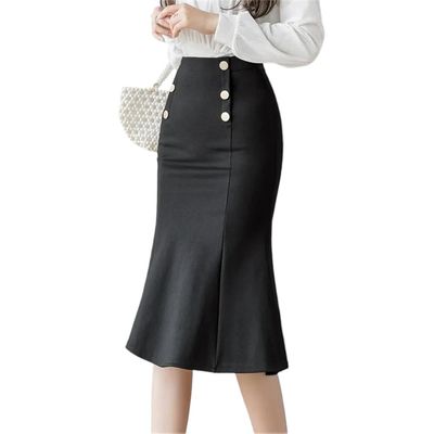 Long Skirts Oversized Korean Festival Waist Black Skirt Women Clothes Steetwear Button Party Red s2 Black S