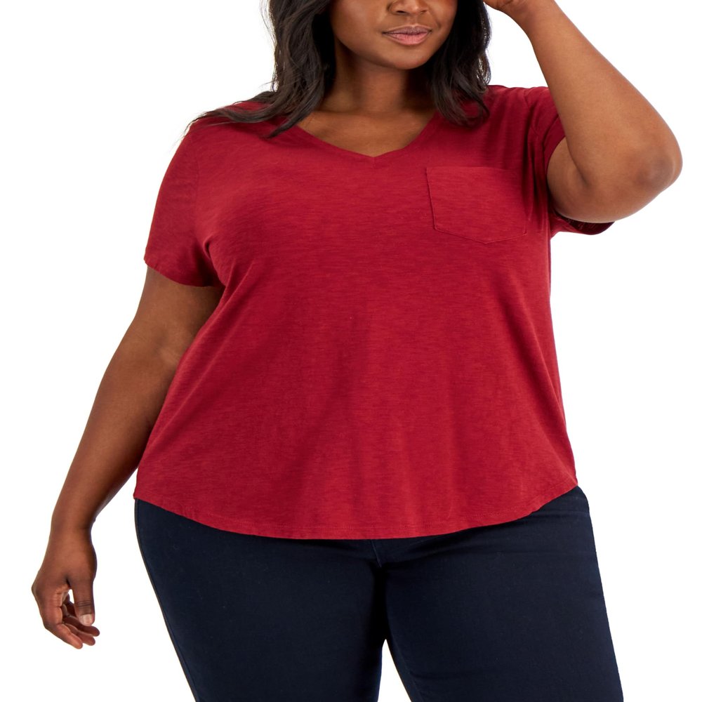 Style & Co. Plus Size Classic V Neck T-Shirt Scarlet 1X