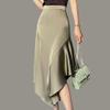Elegant Waist Satin Long Skirts Women Irregular A-Line Mermaid Casual Ladies Summer Beach Skirt s2 Black M view 2