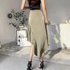 Elegant Waist Satin Long Skirts Women Irregular A-Line Mermaid Casual Ladies Summer Beach Skirt s2 Black M view 3