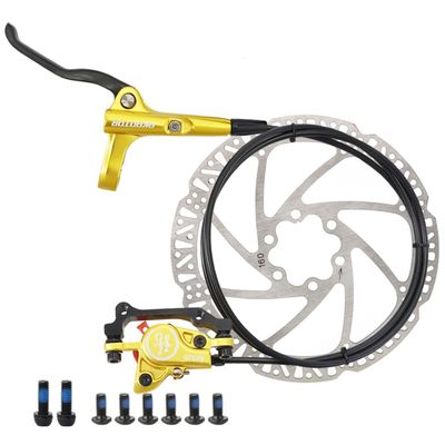 DHNCBGFZ Bikes 2 Piston Hydraulic Disc Brakes Set Right Front 800mm/ Left Rear 1450mm Aluminum Alloy Hydraulic Brakes for Mountain with 160mm Rotor(Yellow,Left Rear)