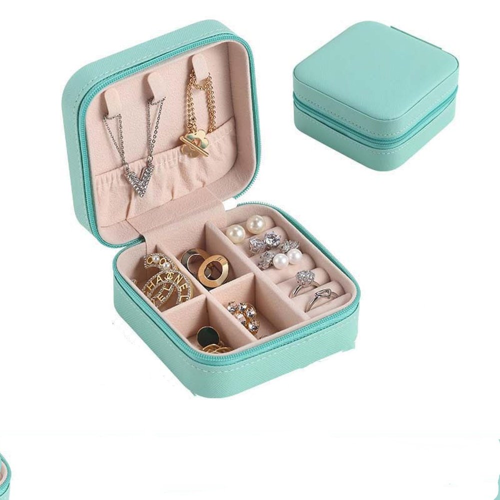 LIUPFRDJK Portable jewelry box, travel storage, jewelry box, storage box, (Spot) 10*10*5cm, Blue