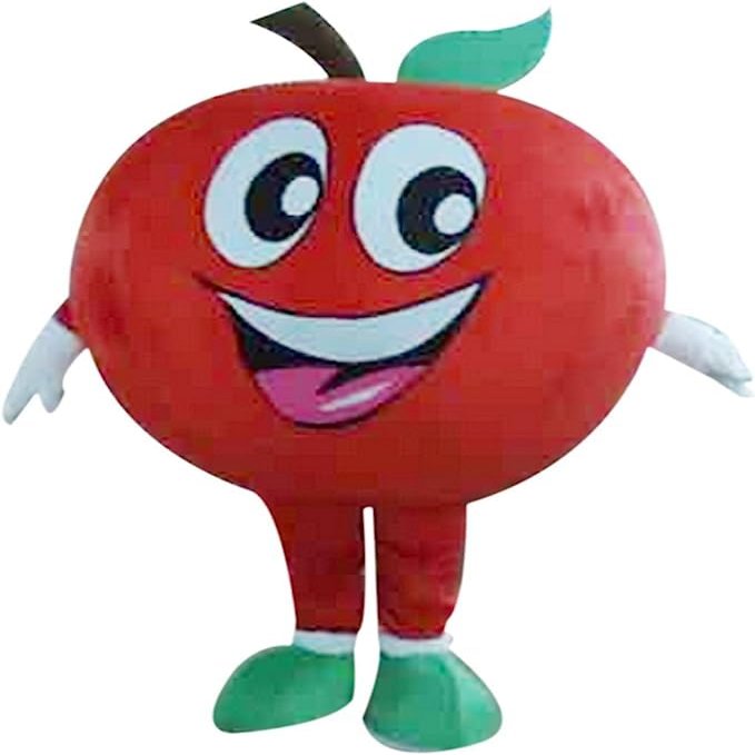 Eamior Red Apple Mascot Costume in Blue Shirt Adult Size for Men & Women with Built-in Fan Inside the Head