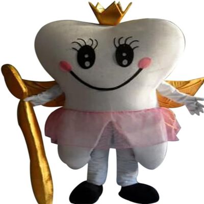 Queen Tooth Mascot Costume in Pink Dress Adult Size for Men & Women with Built-in Fan Inside the Head