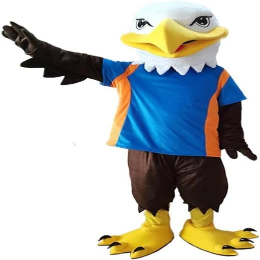 Eagle Mascot Costume in Blue Shirt Adult Size for Men & Women with Built-in Fan Inside the Head
