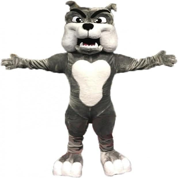 Grey Bulldog Mascot Costume Adult Size for Men & Women with Built-in Fan Inside the Head