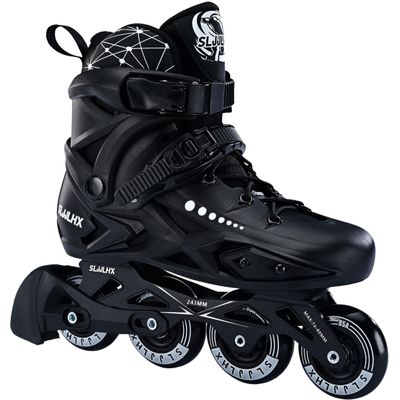 Professional Inline Skates for Men Women, Fitness Roller Skates Blades Adult Male Female, Comfortable Breathable Speed Racing Skates with Washable Lining, Beginner Unisex, Black