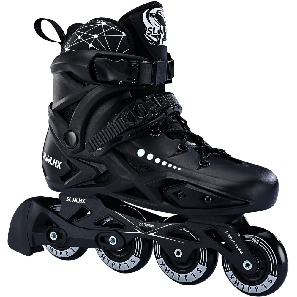 Professional Inline Skates for Men Women, Fitness Roller Skates Blades Adult Male Female, Comfortable Breathable Speed Racing Skates with Washable Lining, Beginner Unisex, Black