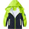 IjnUhb Kids Rain Jacket Waterproof Raincoat with Removable Hood for Boys Girls Green+Black Patchwork 2/3 view 1