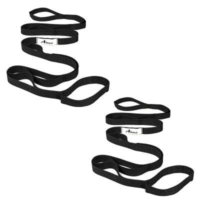 Abiarst Stretching Strap Yoga Straps for Physical Therapy, 10 Loops Non-Elastic Stretch Band for Pilates, Flexibility, Exercise and Gymnastics (2-Pack (Black+Back))