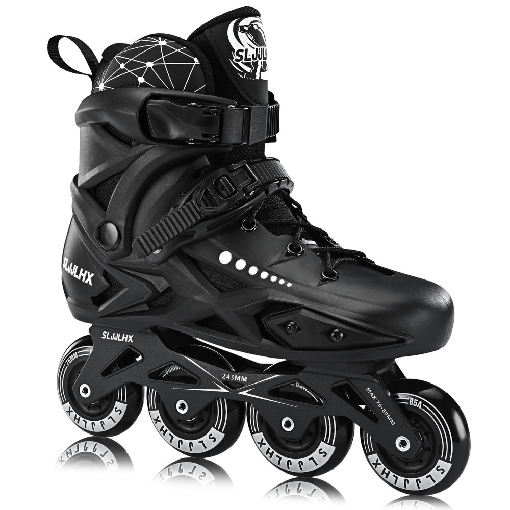 Professional Inline Skates for Men Women, Fitness Roller Skates Blades Adult Male Female, Comfortable Breathable Speed Racing Skates with Washable Lining, Beginner Unisex, Black